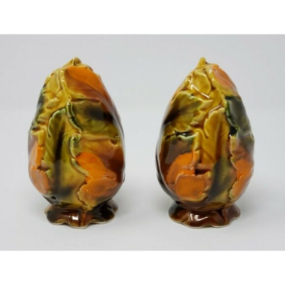Salt & Pepper Shakers Fall Autumn Leaves Japan Ceramic Vintage 4.5 x 3 in - Picture 2 of 5